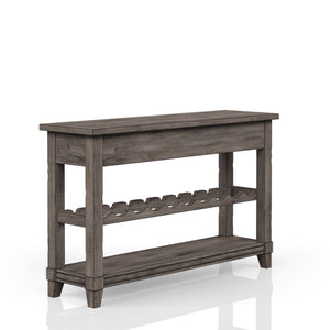 English Elm Console Rustic Gray Console Table with Wine Rack, Two Drawers & Lower Shelf — Solid Wood MDF Charm B2699P208930