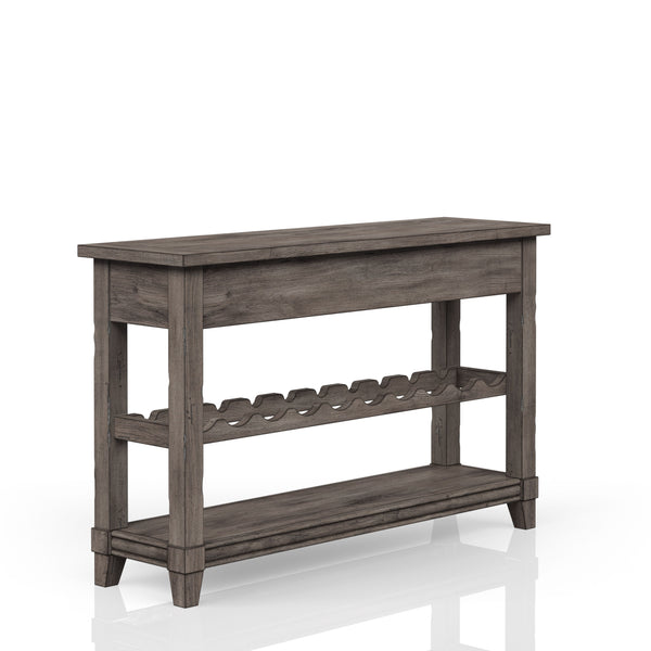 English Elm Console Rustic Gray Console Table with Wine Rack, Two Drawers & Lower Shelf — Solid Wood MDF Charm B2699P208930