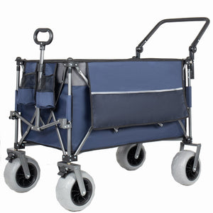 English Elm Multi-functional Folding Wagon with Canopy All Terrain Tires 480lb Steel Frame Outdoor Blue Gray W2932P417649
