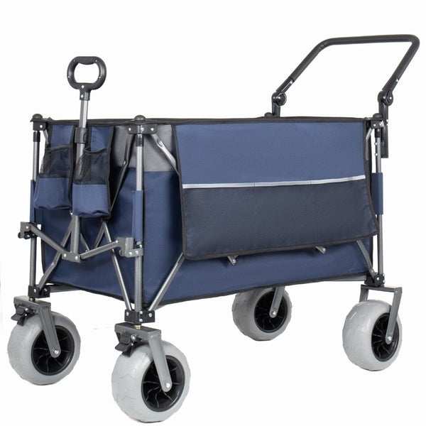English Elm Multi-functional Folding Wagon with Canopy All Terrain Tires 480lb Steel Frame Outdoor Blue Gray W2932P417649