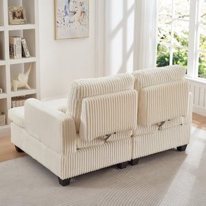 English Elm Fluffy Corduroy Convertible Loveseat Modular Lounge Chair for Bedroom or Apartment White W3705S00016