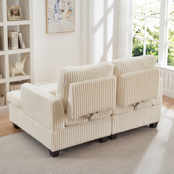 English Elm Fluffy Corduroy Convertible Loveseat Modular Lounge Chair for Bedroom or Apartment White W3705S00016