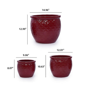 English Elm Set Of 3 Ceramic Flowerpots - Artisan Modern Planters For Garden, Patio & Windowsill Decor! W3273P321489-GIGA