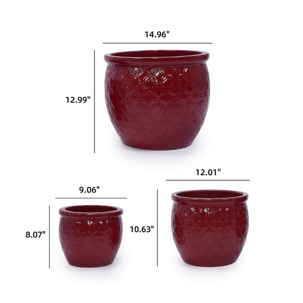 English Elm Set Of 3 Ceramic Flowerpots - Artisan Modern Planters For Garden, Patio & Windowsill Decor! W3273P321489-GIGA