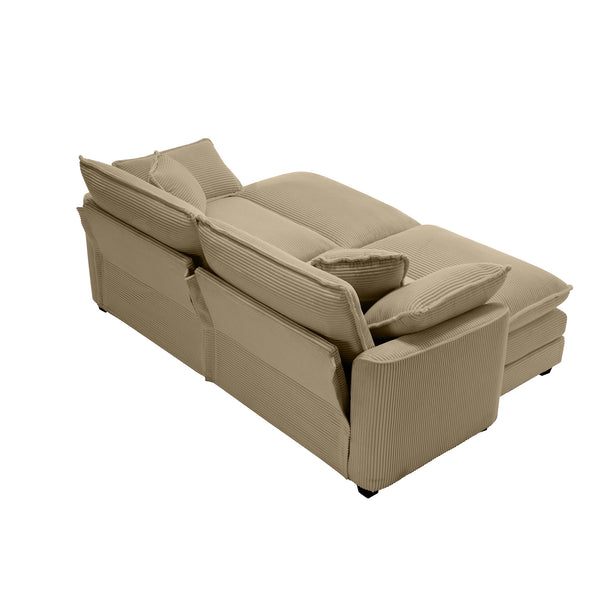 English Elm Corduroy Two-Seater Sofa With Ottoman & Footrest - Chic Tan Sofa For Small Spaces & Cozy Living Areas W714S00791