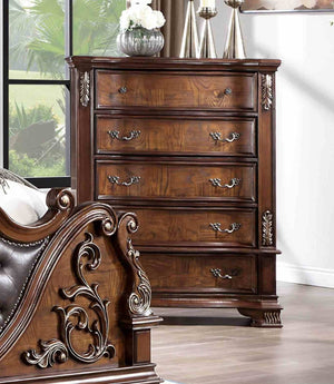 English Elm Brown Cherry Chest with Genuine Marble Top Bronze Hardware Traditional Bedroom Storage B2741P448891