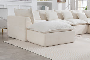 English Elm 129.8" Wide Modular Cloud Sectional Cotton Linen Sofa with Deep Foam Seats and Ottomans Antique White W2530S00016