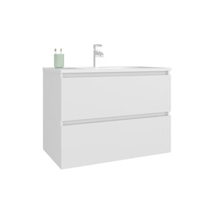 English Elm Bathroom Vanity Modern 2-Drawer White - Compact Engineered Wood Cabinet with Sleek Minimalist Storage Appeal B097P369438