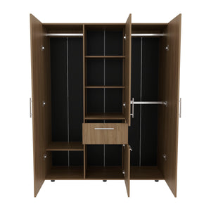 English Elm Armoire, Spacious Engineered Wood Wardrobe with Two Drawers, Hanging Rod and Hidden Storage Appeal Natural Wood 74.41 L x 23.23 W x 3.94 H B097S00195