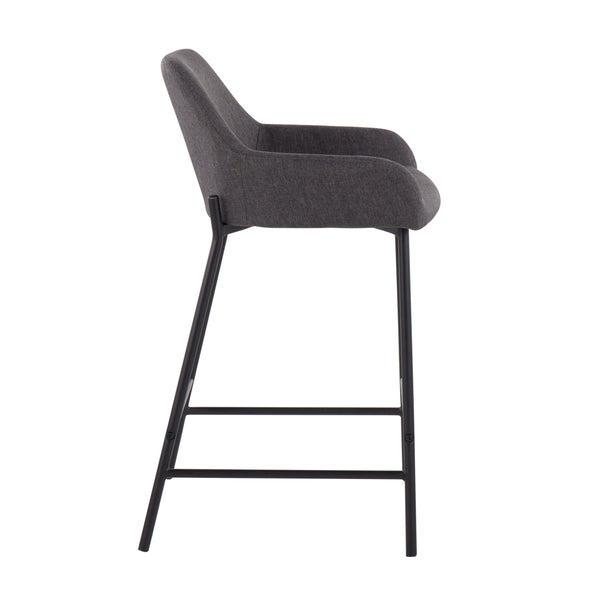 English Elm Daniella Industrial Counter Stools Set Of 2 - Black Metal Frame & Charcoal Fabric For Modern Spaces B202S00042