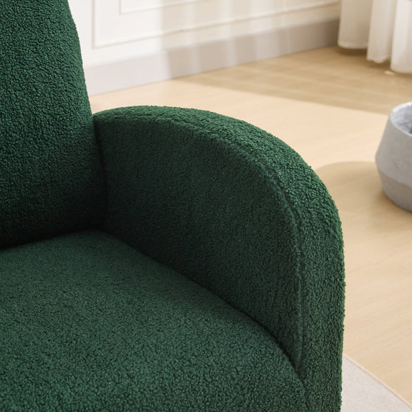 English Elm 27.2"W Rocking Chair Sherpa Glider with High Back and Side Pocket, Cozy Foam Seat, Rubber Wood Legs Green W3188P304605