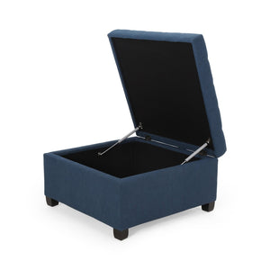 English Elm Upholstered Waffle Tufted Storage Ottoman with Birch Legs for Modern Living Rooms Navy Blue N757P377356N
