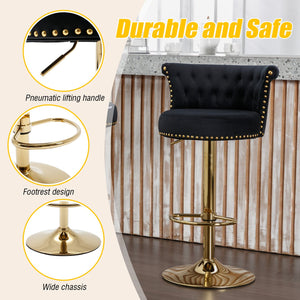 English Elm UNITED Velvet 360° Rotating Bar Chair with Diamond Stitching, Gold Frame, Plush Foam Seat, Adjustable Height Black W1568P361716