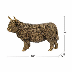 English Elm 10x3.5x7" Lifelike Polyresin Highland Cow Statue with Rich Bronze Finish, Intricate Detail for Mantel Decor W2078P392255