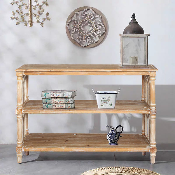 English Elm Rustic 3-Tier Console Table with Gothic Arched Cutouts, 47.24" Antique Natural Wood Entryway Shelf W2295P365031