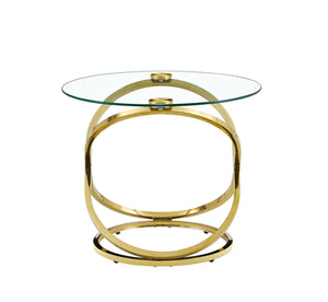 English Elm BLCJ03-GLD80 Sleek 80cm Round Tempered Glass Coffee Table with Sculptural Metal Base, Modern Durable Design Gold W370134274