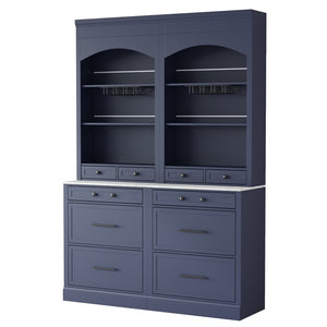 English Elm Modern Tall Kitchen Pantry Set of Two with Faux Marble Top and Glass Holders Blue SP000175AAC