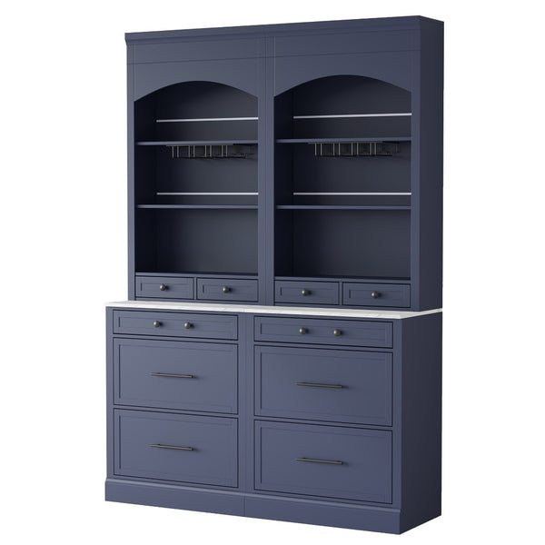 English Elm Modern Tall Kitchen Pantry Set of Two with Faux Marble Top and Glass Holders Blue SP000175AAC