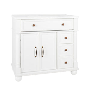 English Elm 35.6" Freestanding Bathroom Vanity with Roman Column Base and Ceramic Integrated Sink W1801S00009