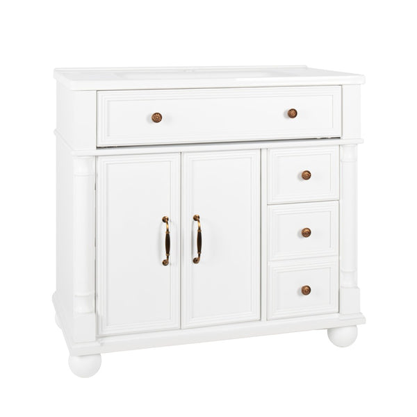 English Elm 35.6" Freestanding Bathroom Vanity with Roman Column Base and Ceramic Integrated Sink W1801S00009