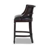 English Elm Paris 26.5 Farmhouse Counter Height Bar Stool With Backrest, Vintage Black Brown Faux Leather