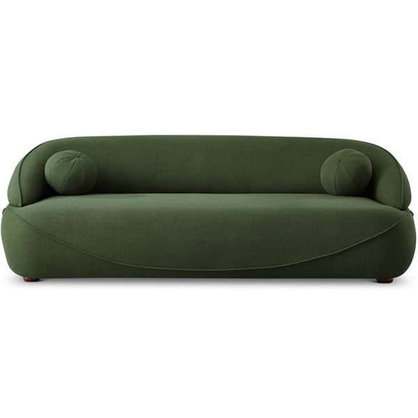 English Elm Ashcroft Furniture - Andrew Dark Green Boucle Sofa tufted 85" French boucle couch with walnut legs, high-density foam comfort B183P232063