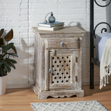 Christopher Knight Home® - Noble House - Tijeras Handcrafted Boho Mango Wood Nightstand, Distressed White