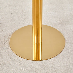 English Elm Table 31.5-Inch Round Dining Set With Elegant White Marble Top & 4 Black Pu Chairs, Gold Legs W1151S02492-GIGA