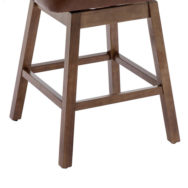 English Elm United We Win Quilted Microsuede Swivel Barstool with Wood Legs and Gold Rivet Trim Brown W1568P361704