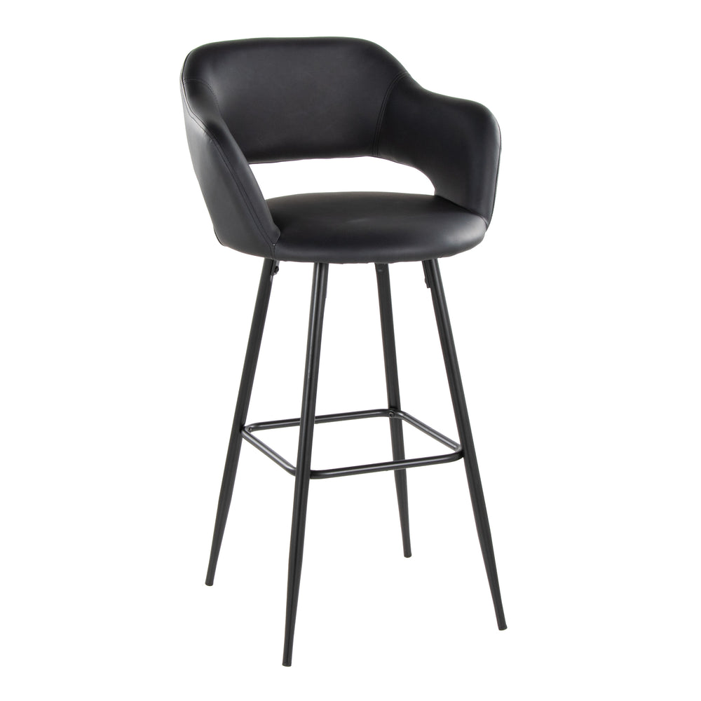 English Elm Margarite 30" Contemporary Fixed-Height Barstool Set of 2 — Black Faux Leather, Ergonomic Cutout Backrest B202S00621