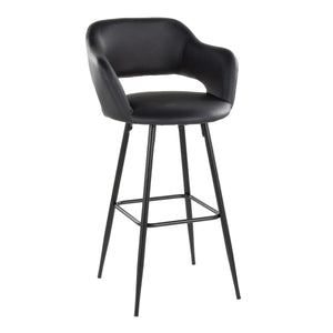 English Elm Margarite 30" Contemporary Fixed-Height Barstool Set of 2 — Black Faux Leather, Ergonomic Cutout Backrest B202S00621