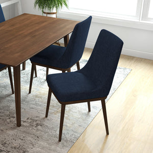 English Elm Ashcroft Furniture - Minimalist Kate Mid-Century Dining Chairs Set of 2 with Blue Polyester Blend, Solid Wood Frame, Curved Backrest, High-Density Foam Comfort B183P201764