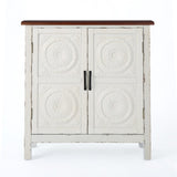 Christopher Knight Home® - Noble House - Alana Farmhouse Distressed Firwood Cabinet with Carved Panels, White and Brown