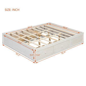 English Elm Queen Platform Storage Bed with Hydraulic Lift Footboard and Four Drawers Antique Finish White LP000139AAK
