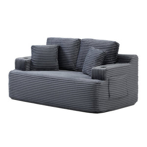English Elm Boneless Floor Sofa Corduroy Upholstered 5 Seat Low Profile with Cup Holders for Living Room Grey W1117S00436