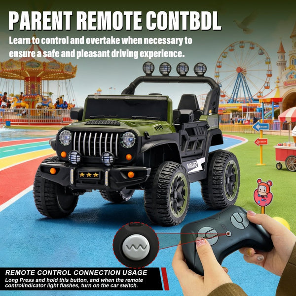English Elm 24v Two Seat Kids Ride on Car with 4wd Motor Remote Control and Led Lights Green W509P378205