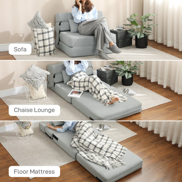 English Elm Folding Sleeper Chair Linen Upholstered High Density Foam Guest Room Floor Sofa Bed T3971P390259