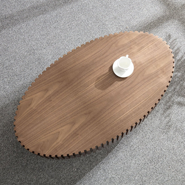 English Elm Modern Drum Coffee Table 47.6" Oval Ellipse Design with Sturdy Pedestal Base for Stylish Living Walnut W2582P251185