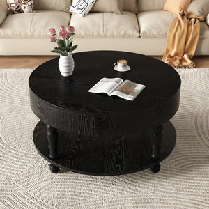 English Elm Coffee Round Flip-Top Coffee Table with Hidden Storage and Open Shelf, Modern Living Room Chest Black W1445P341372