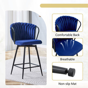English Elm Set of 2 Velvet Counter Stools Woven Rope Backrest Padded Seat for Kitchen Island W3875P388493