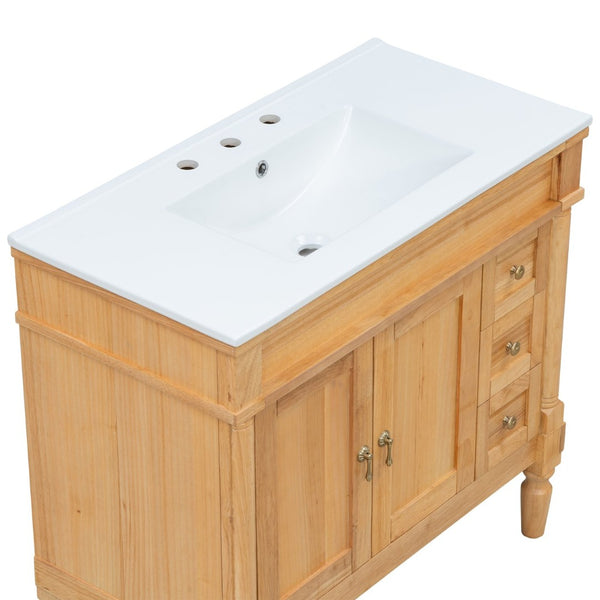 English Elm 36" Freestanding Bathroom Vanity Solid Wood Cabinet with Ceramic Sink and Soft Close Storage N729P300165N