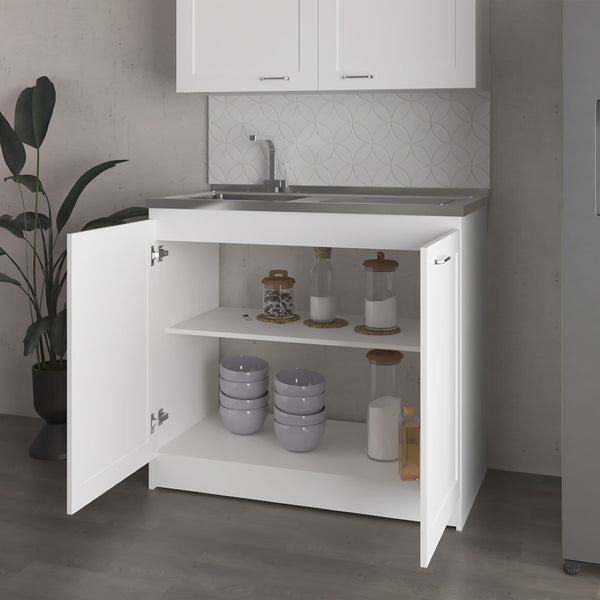 English Elm Montello White Utility Sink with Open Shelves for Laundry Mudroom Workspace B092S00281