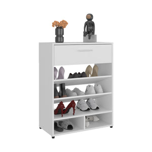 English Elm Shoe Storage Cabinet with Door and 5 Shelves, White Engineered Wood, Compact Modern Design, Stable Legs B097P296824