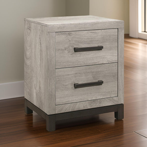 English Elm Deena 2 Drawer Nightstand Wood Grain Gray Finish with Metal Handles for Bedroom B056P416823