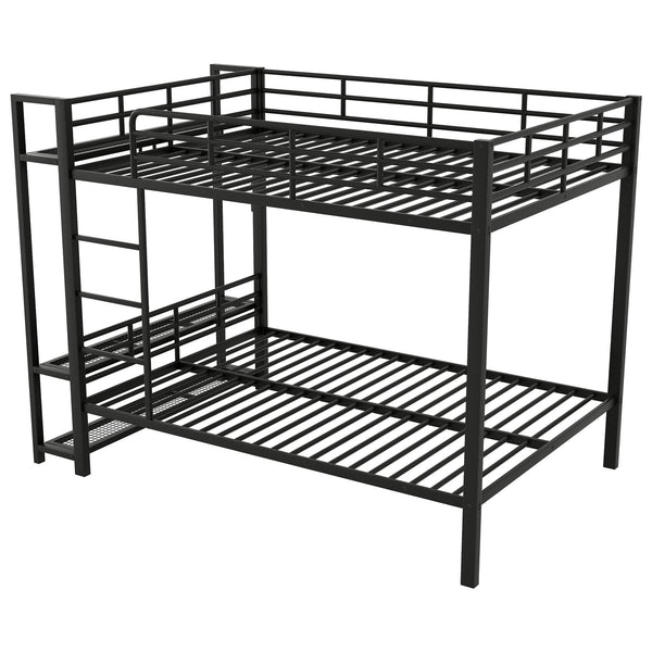 English Elm Full Size Metal Bunk Bed With Led Lighting, Storage Shelves & Hooks - Stylish Space Saver For Teens N7090000667B