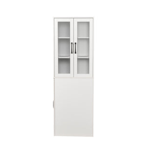 English Elm 70.87" Modern Display Storage Cabinet with 4-Tier Pull-Out Shelves, Dual Glass Doors for Home White W331P295245