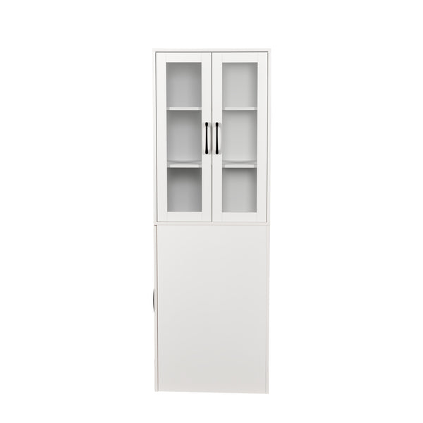 English Elm 70.87" Display Storage Cabinet with 4-Tier Pull-Out Shelves and Glass Doors for Kitchen & Living Room White W331P295245
