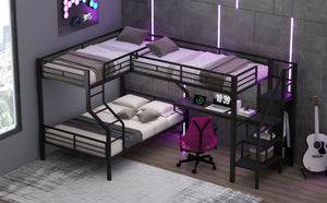 English Elm Twin Over Full L-shaped Bunk Bed with Wardrobe Desk and Usb Charging Ports N7500004100B