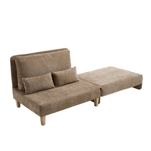 English Elm Foldable sofa bed recliner with three pillows, 3-in-1 convertible sleeper for small spaces, mid-century modern comfort Light Brown W395P290557