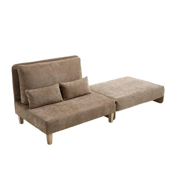 English Elm Foldable sofa bed recliner with three pillows, 3-in-1 convertible sleeper for small spaces, mid-century modern comfort Light Brown W395P290557